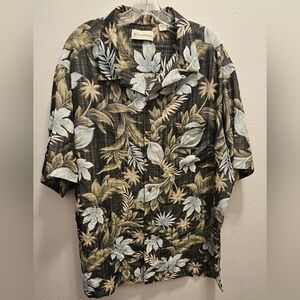 Caribbean Black Floral Hawaiian Shirt Size XLT